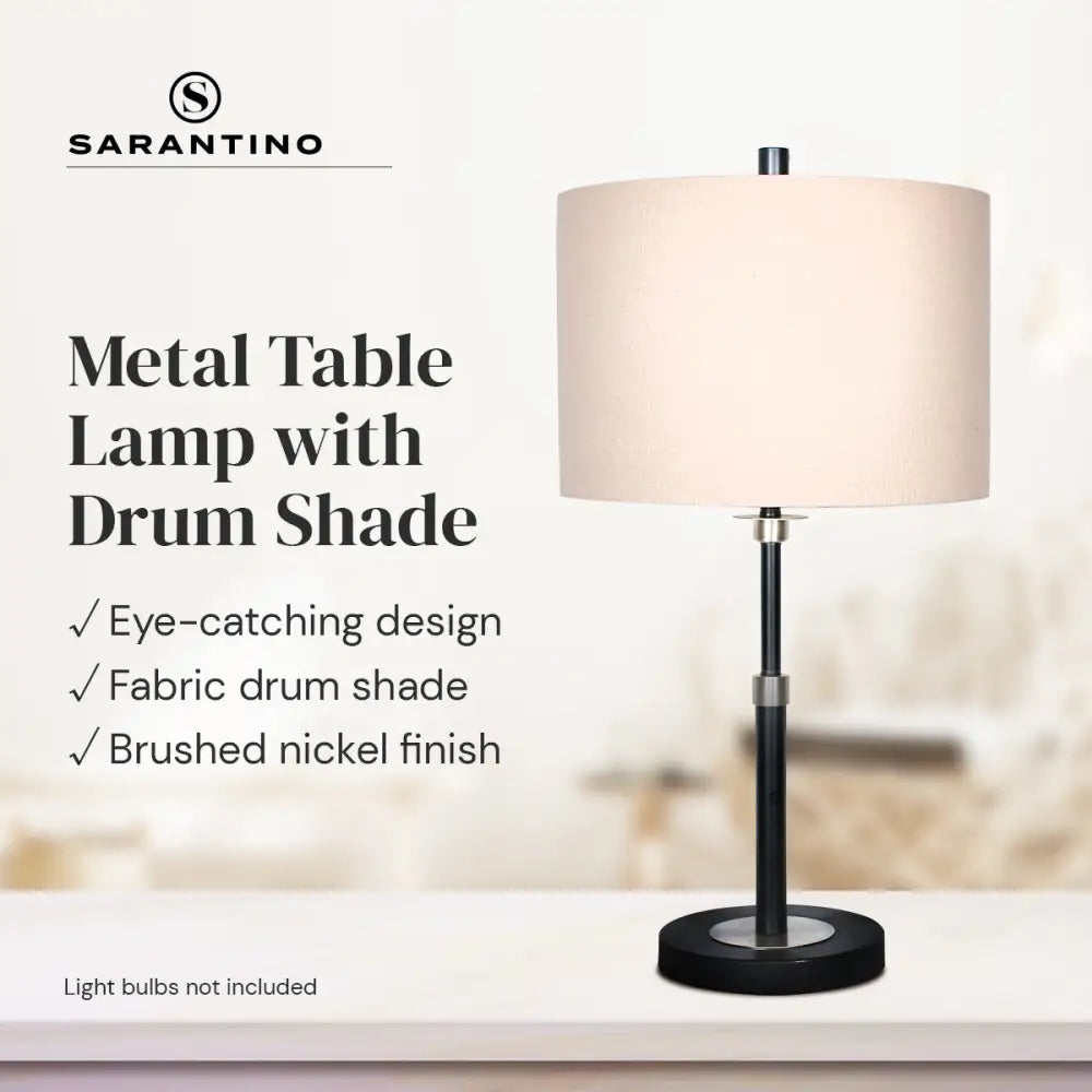 Sarantino Metal Table Lamp with Linen Drum Shade - Home & Garden > Lighting