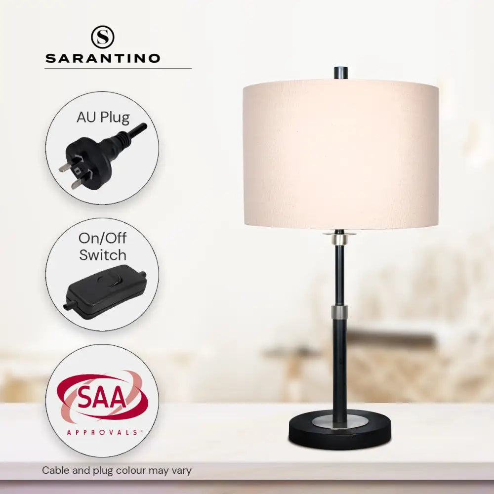 Sarantino Metal Table Lamp with Linen Drum Shade - Home & Garden > Lighting