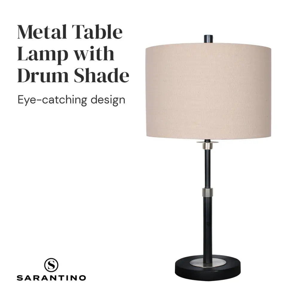 Sarantino Metal Table Lamp with Linen Drum Shade - Home & Garden > Lighting