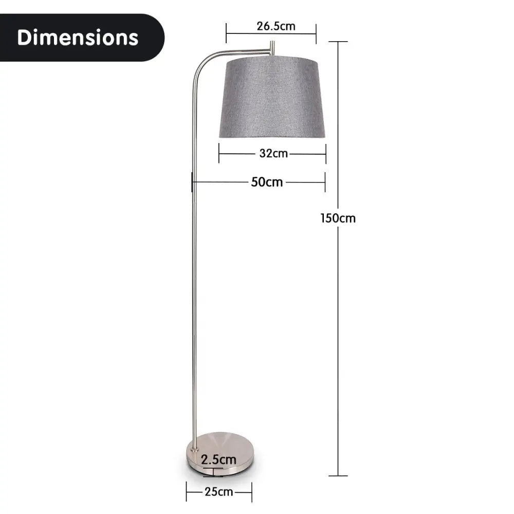 Sarantino Metal Task Floor Lamp Nickel Finish with Grey Fabric Shade - Home & Garden > Lighting