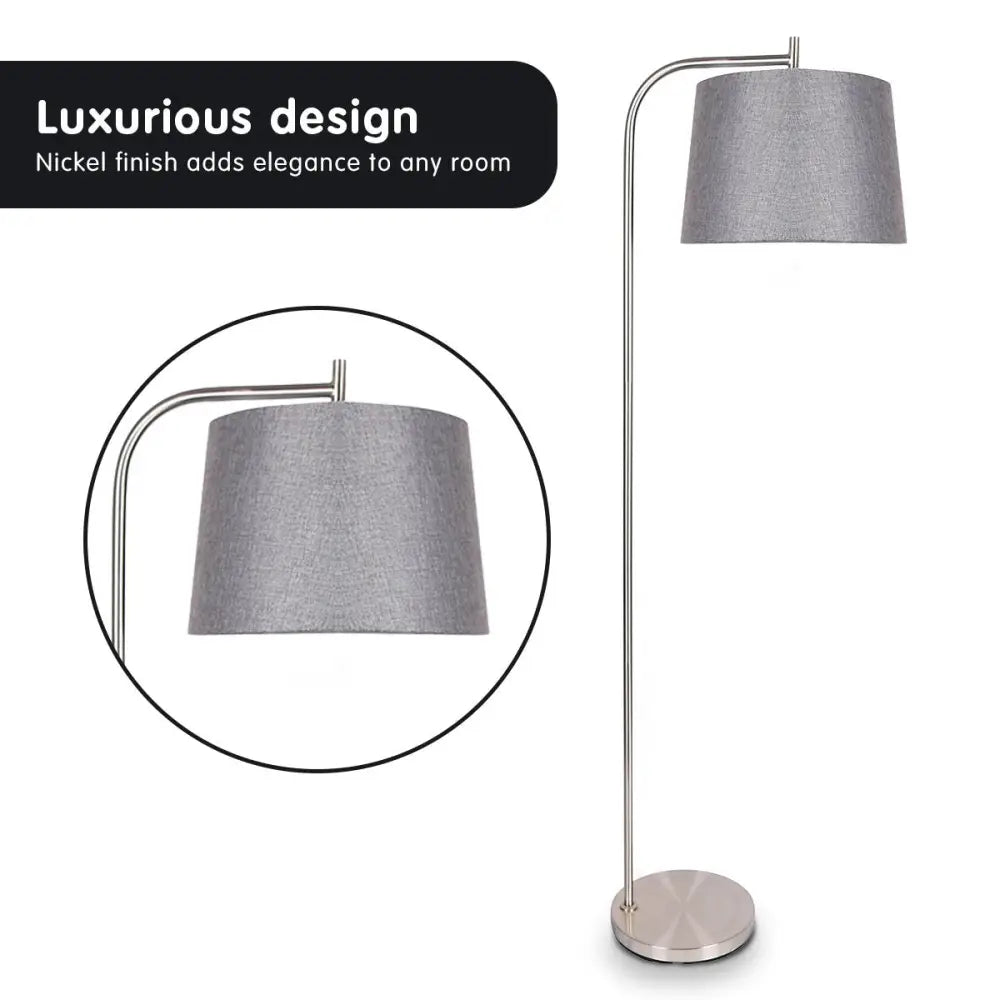 Sarantino Metal Task Floor Lamp Nickel Finish with Grey Fabric Shade - Home & Garden > Lighting