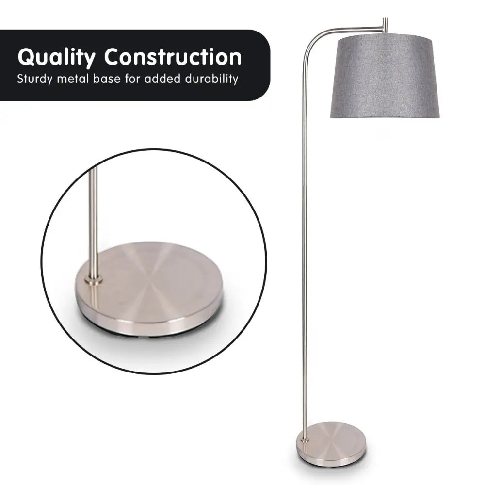 Sarantino Metal Task Floor Lamp Nickel Finish with Grey Fabric Shade - Home & Garden > Lighting