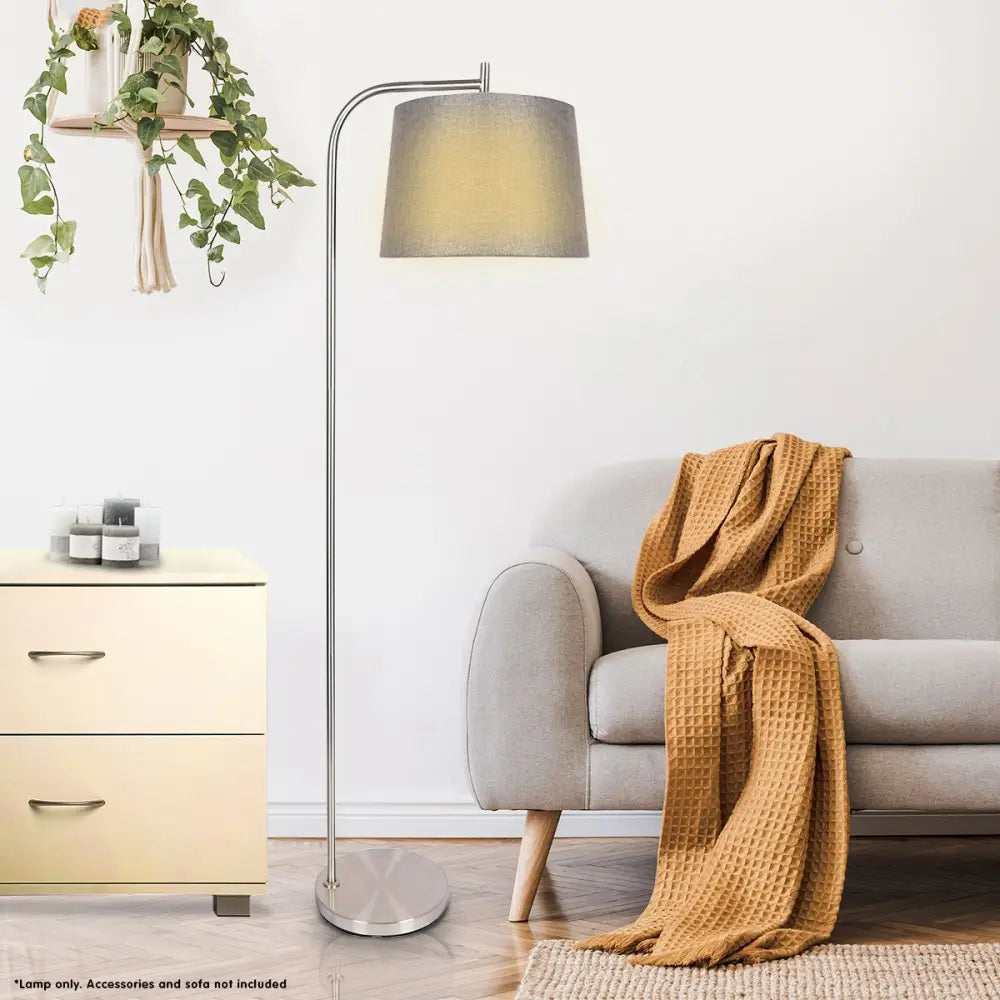 Sarantino Metal Task Floor Lamp Nickel Finish with Grey Fabric Shade - Home & Garden > Lighting
