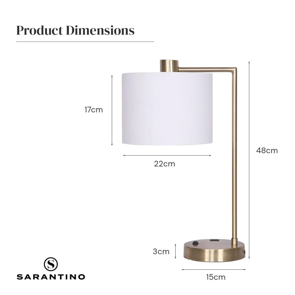 Sarantino Metal Task Lamp with USB Charging Port Antique Brass Finish - Home & Garden > Lighting
