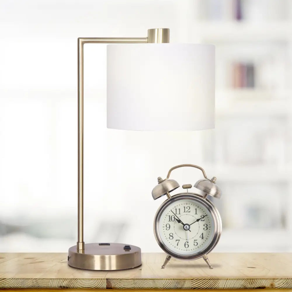 Sarantino Metal Task Lamp with USB Charging Port Antique Brass Finish - Home & Garden > Lighting