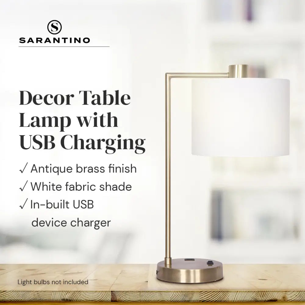 Sarantino Metal Task Lamp with USB Charging Port Antique Brass Finish - Home & Garden > Lighting