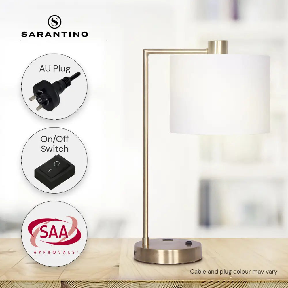 Sarantino Metal Task Lamp with USB Charging Port Antique Brass Finish - Home & Garden > Lighting