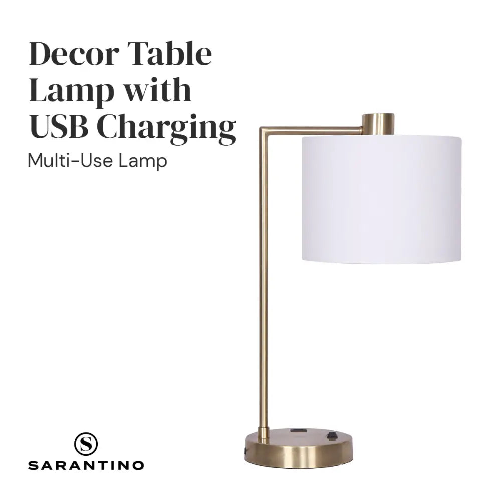 Sarantino Metal Task Lamp with USB Charging Port Antique Brass Finish - Home & Garden > Lighting