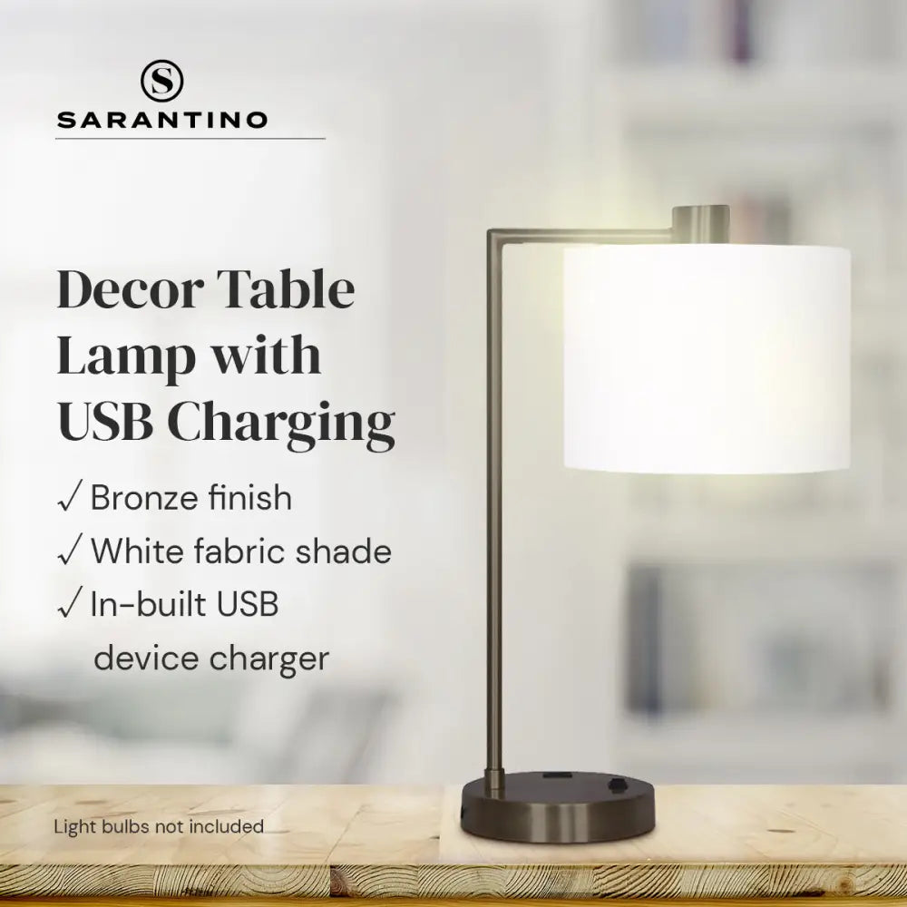 Sarantino Metal Task Lamp with USB Charging Port Bronze Finish - Home & Garden > Lighting