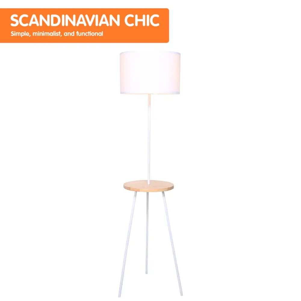 Sarantino Metal Tripod Floor Lamp Shade with Wooden Table Shelf - Home & Garden > Lighting