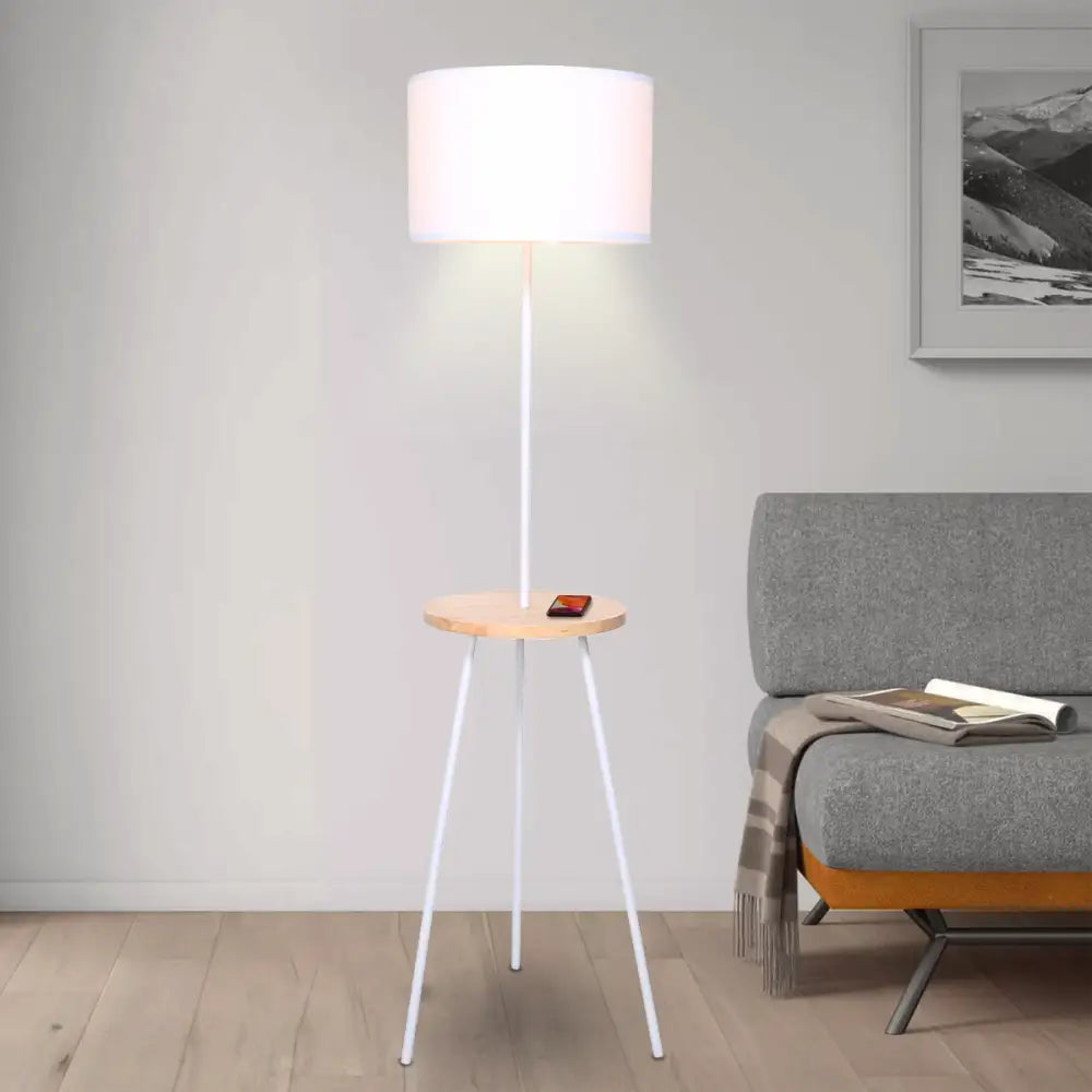 Sarantino Metal Tripod Floor Lamp Shade with Wooden Table Shelf - Home & Garden > Lighting