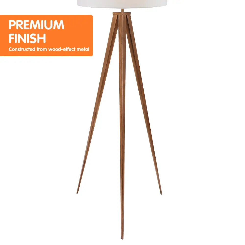 Sarantino Metal Tripod Floor Spot Lamp Shade Drum in Wooden Finish - Home & Garden > Lighting