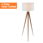 Sarantino Metal Tripod Floor Spot Lamp Shade Drum in Wooden Finish - Home & Garden > Lighting