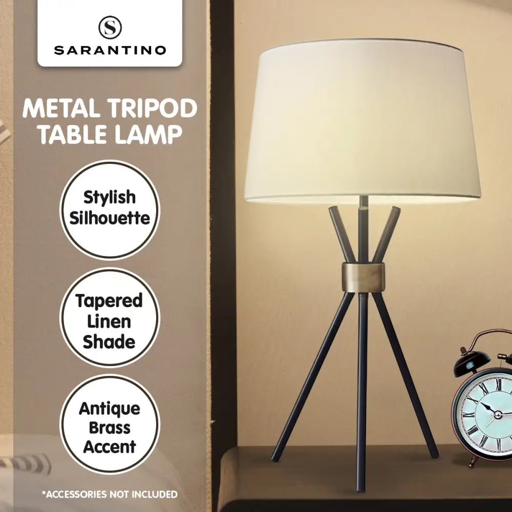 Sarantino Metal Tripod Table Lamp with Antique Brass Accent - Home & Garden > Lighting