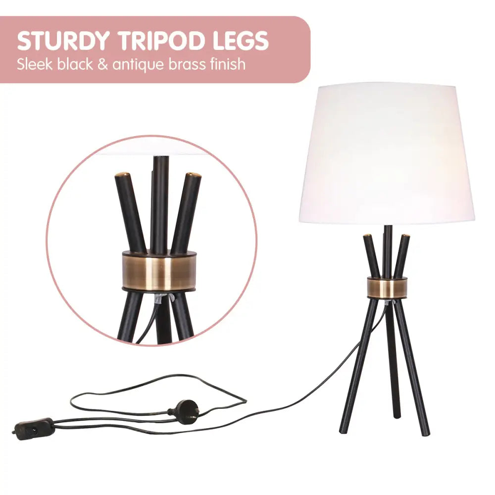 Sarantino Metal Tripod Table Lamp with Antique Brass Accent - Home & Garden > Lighting