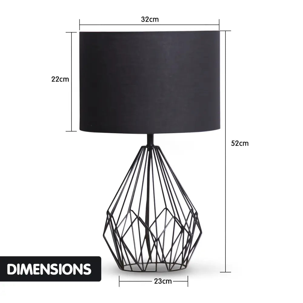 Sarantino Metal Wire Table Lamp in Black Finish With Black Drum Shade - Home & Garden > Lighting