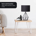 Sarantino Metal Wire Table Lamp in Black Finish With Black Drum Shade - Home & Garden > Lighting