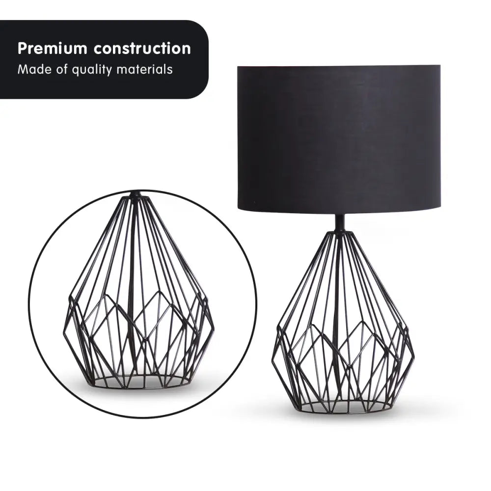 Sarantino Metal Wire Table Lamp in Black Finish With Black Drum Shade - Home & Garden > Lighting
