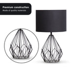 Sarantino Metal Wire Table Lamp in Black Finish With Black Drum Shade - Home & Garden > Lighting