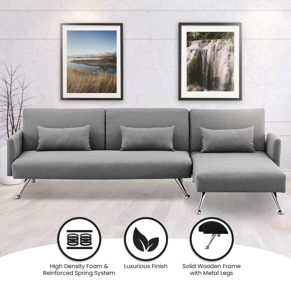 Sarantino Mia 3-Seater Corner Sofa Bed Chaise and Pillows Dark Grey - Furniture > Sofas