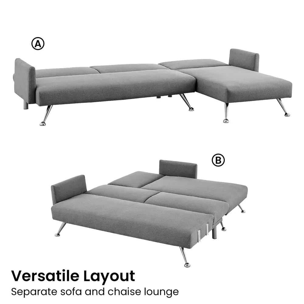 Sarantino Mia 3-Seater Corner Sofa Bed Chaise and Pillows Dark Grey - Furniture > Sofas