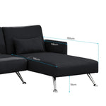Sarantino Mia 3-Seater Sofa Bed with Chaise & 3 Pillows - Black - Furniture > Sofas