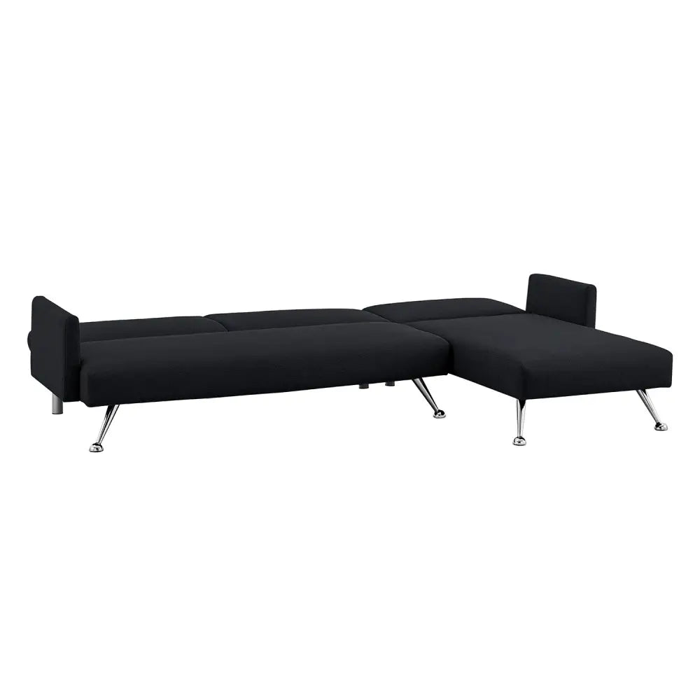 Sarantino Mia 3-Seater Sofa Bed with Chaise & 3 Pillows - Black - Furniture > Sofas