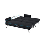 Sarantino Mia 3-Seater Sofa Bed with Chaise & 3 Pillows - Black - Furniture > Sofas