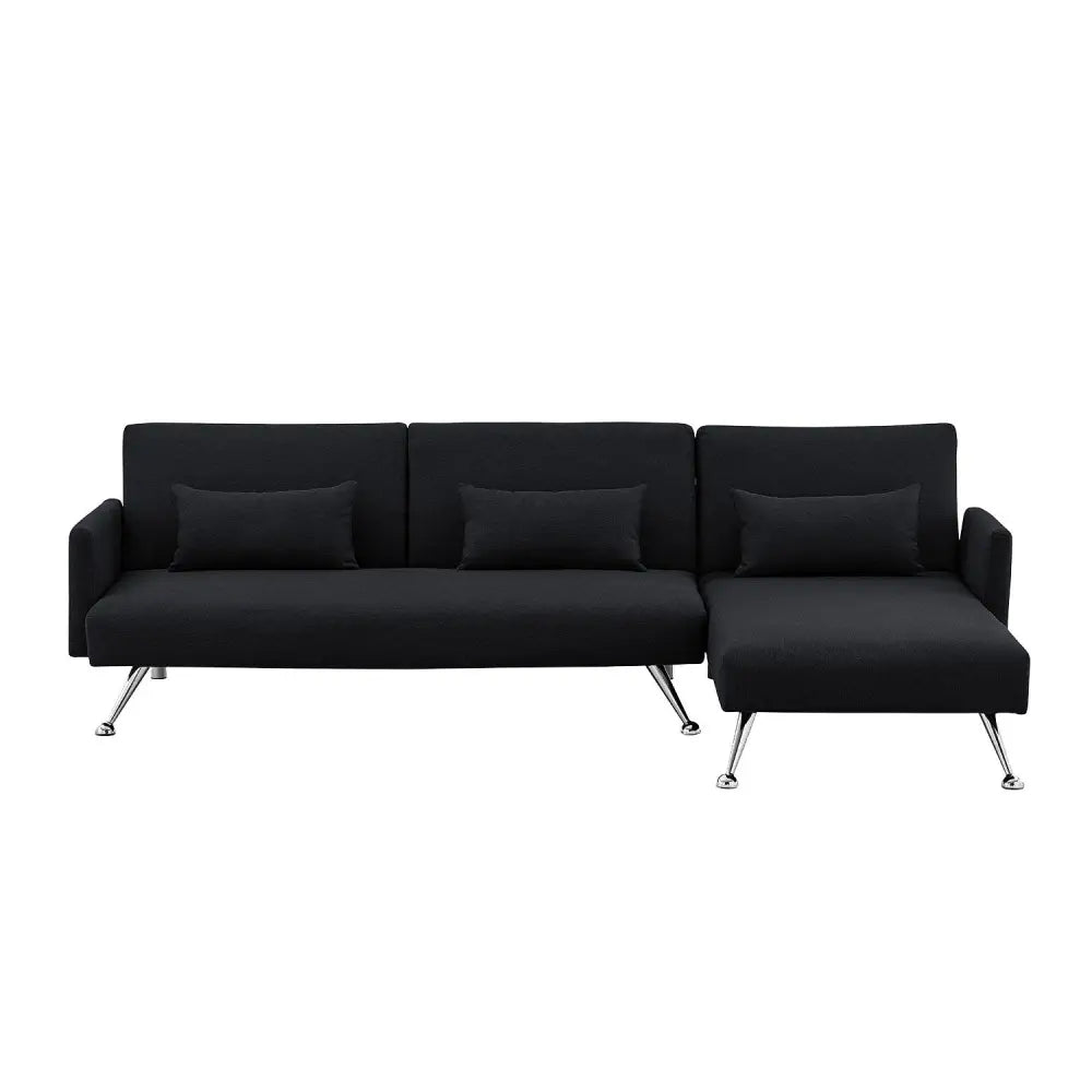 Sarantino Mia 3-Seater Sofa Bed with Chaise & 3 Pillows - Black - Furniture > Sofas