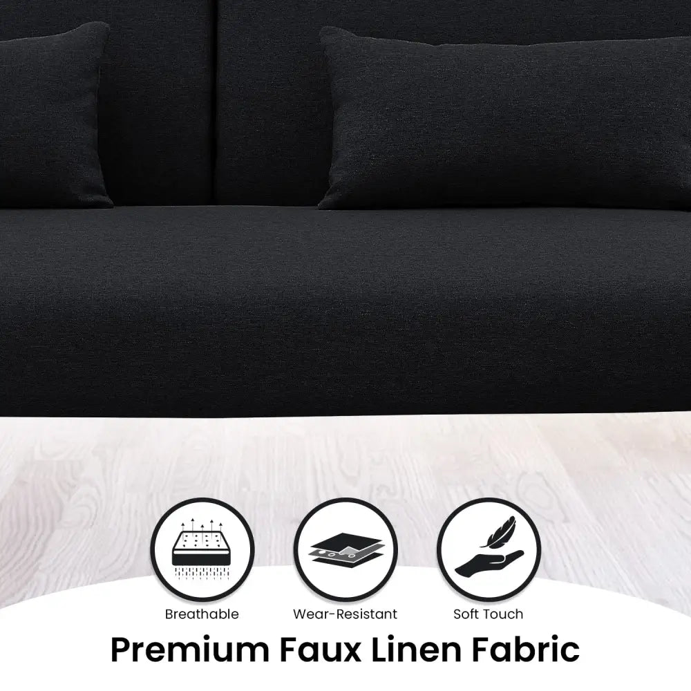 Sarantino Mia 3-Seater Sofa Bed with Chaise & 3 Pillows - Black - Furniture > Sofas