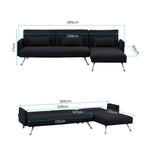 Sarantino Mia 3-Seater Sofa Bed with Chaise & 3 Pillows - Black - Furniture > Sofas