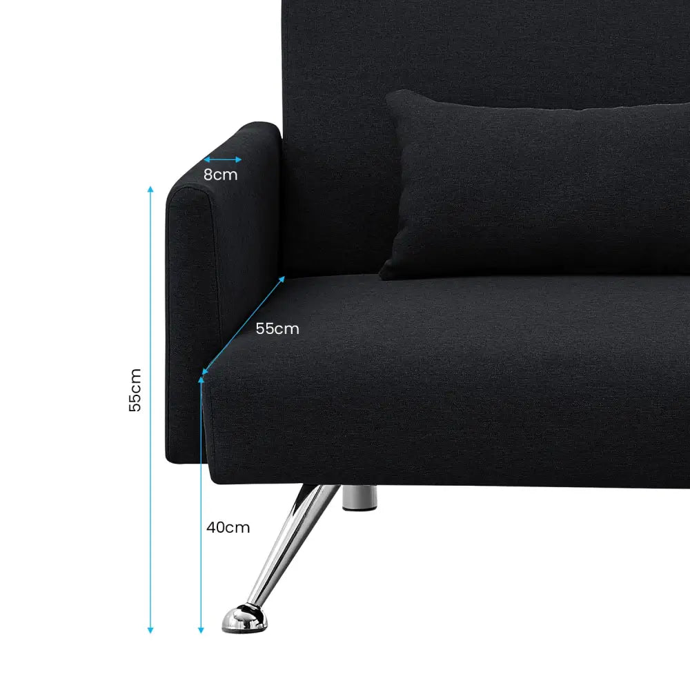 Sarantino Mia 3-Seater Sofa Bed with Chaise & 3 Pillows - Black - Furniture > Sofas