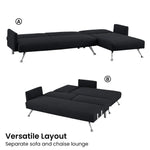 Sarantino Mia 3-Seater Sofa Bed with Chaise & 3 Pillows - Black - Furniture > Sofas