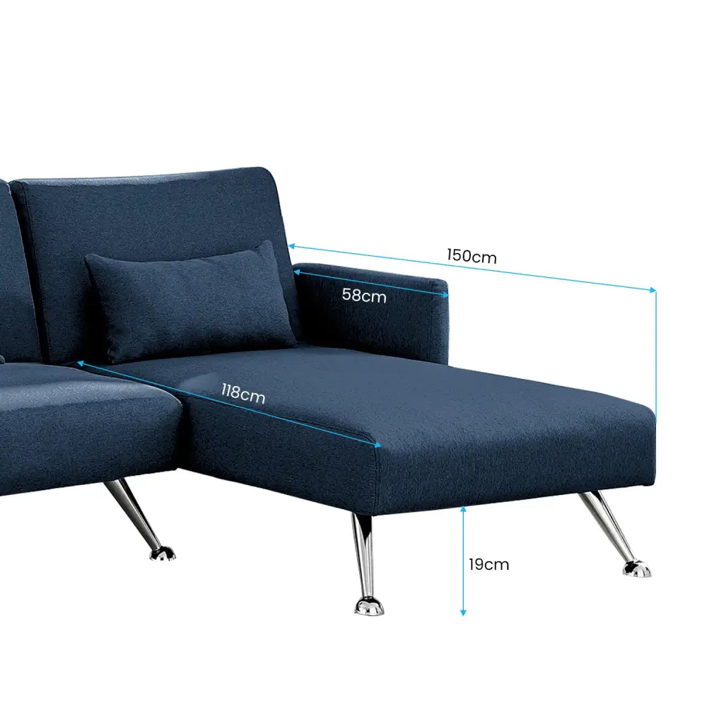 Sarantino Mia 3-Seater Sofa Bed with Chaise & 3 Pillows - Blue - Furniture > Sofas
