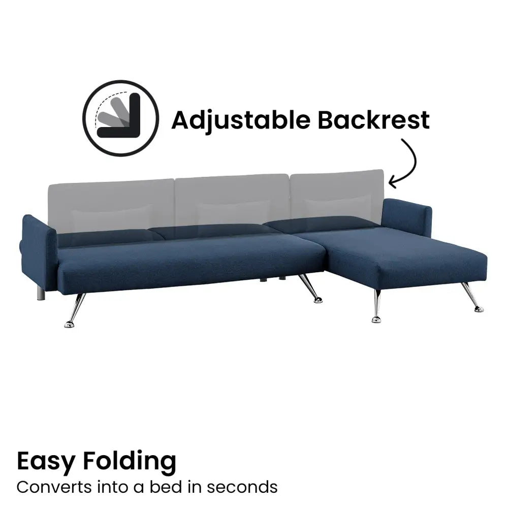 Sarantino Mia 3-Seater Sofa Bed with Chaise & 3 Pillows - Blue - Furniture > Sofas
