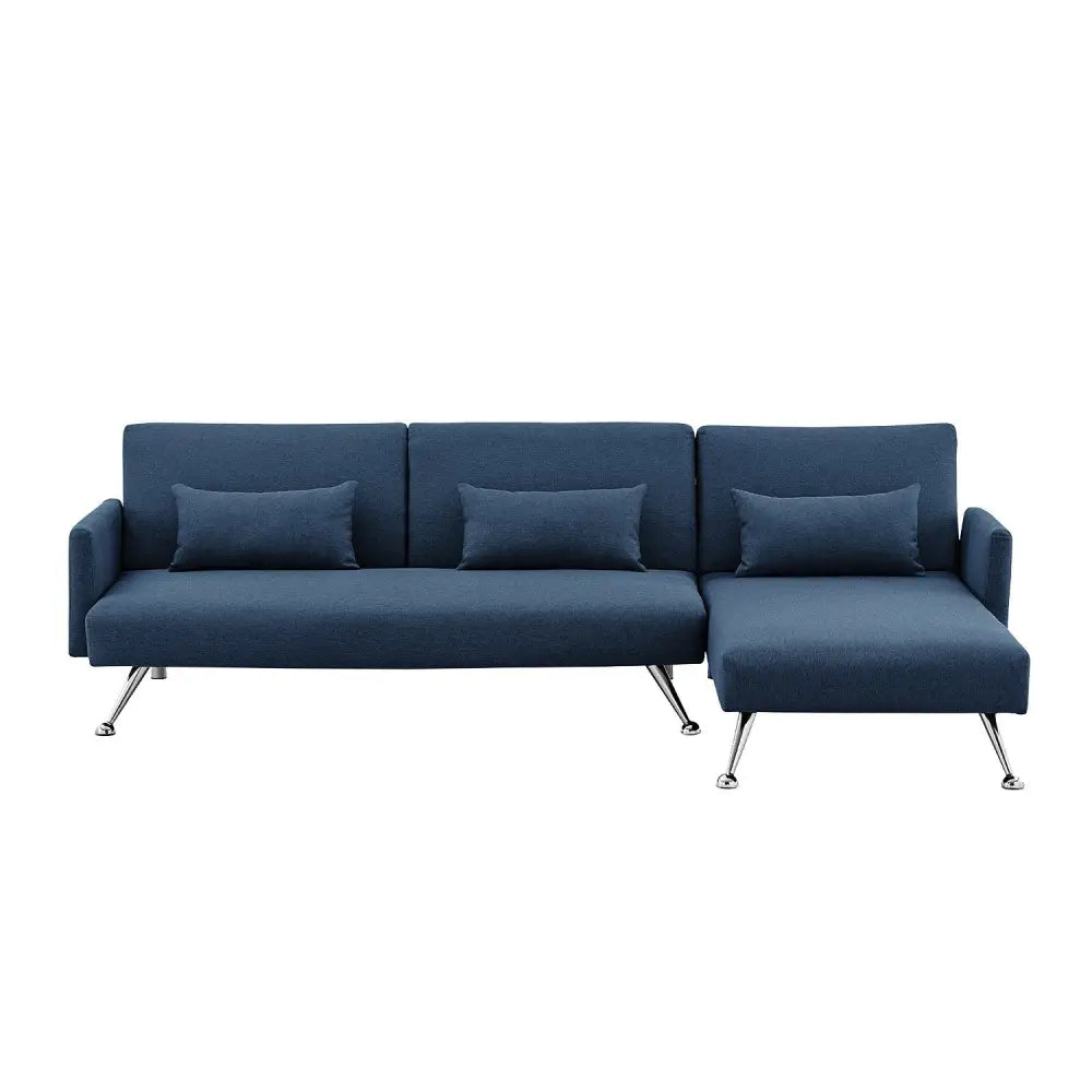 Sarantino Mia 3-Seater Sofa Bed with Chaise & 3 Pillows - Blue - Furniture > Sofas