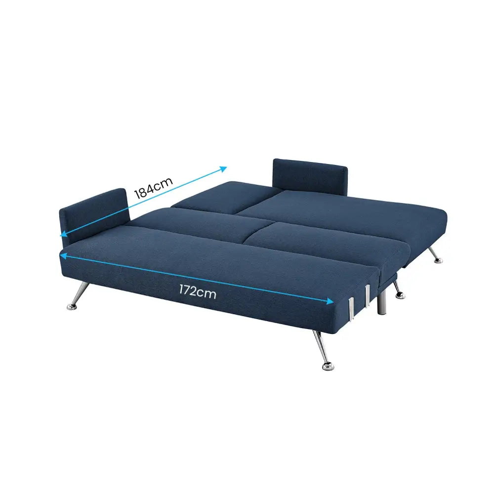 Sarantino Mia 3-Seater Sofa Bed with Chaise & 3 Pillows - Blue - Furniture > Sofas