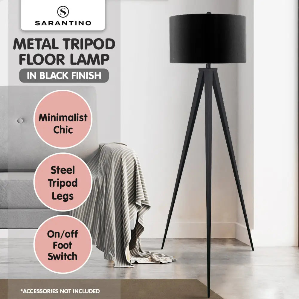 Sarantino Minimalist Modern Tripod Floor Lamp Black - Home & Garden > Lighting
