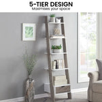 Sarantino Mira 5-tier Ladder Shelf In White And Grey Oak - Furniture > Living Room > Bookcases & Shelves