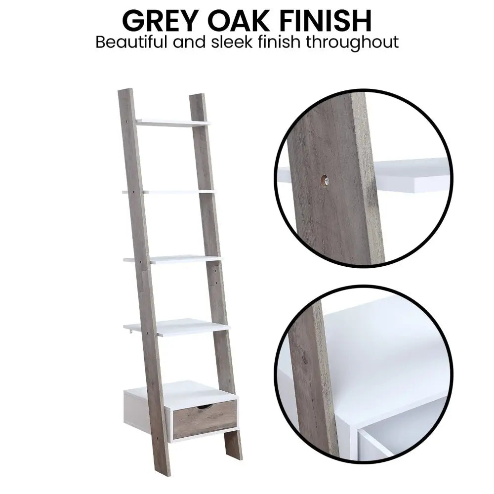 Sarantino Mira 5-tier Ladder Shelf In White And Grey Oak - Furniture > Living Room > Bookcases & Shelves