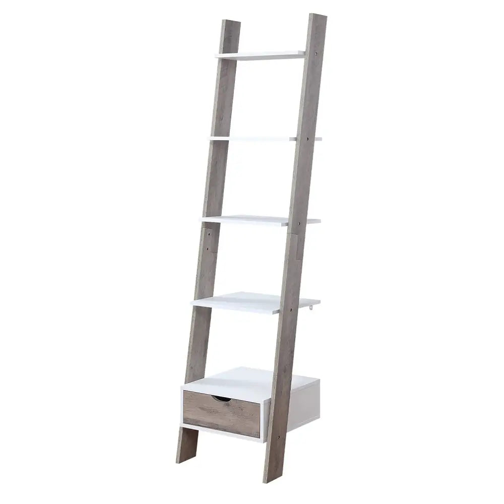 Sarantino Mira 5-tier Ladder Shelf In White And Grey Oak - Furniture > Living Room > Bookcases & Shelves