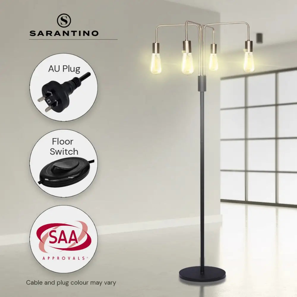 Sarantino Modern Exposed Bulb 4-Arm Industrial Light Floor Lamp - Home & Garden > Lighting