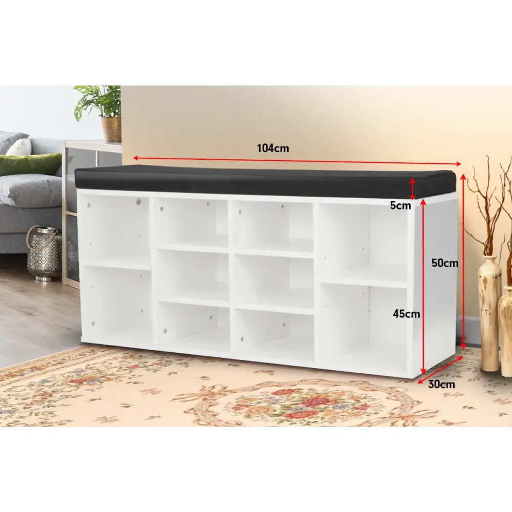 Sarantino New 10 Pairs Shoe Cabinet Rack Storage Organiser Shelf Stool Bench Wood - White - Furniture > Living Room