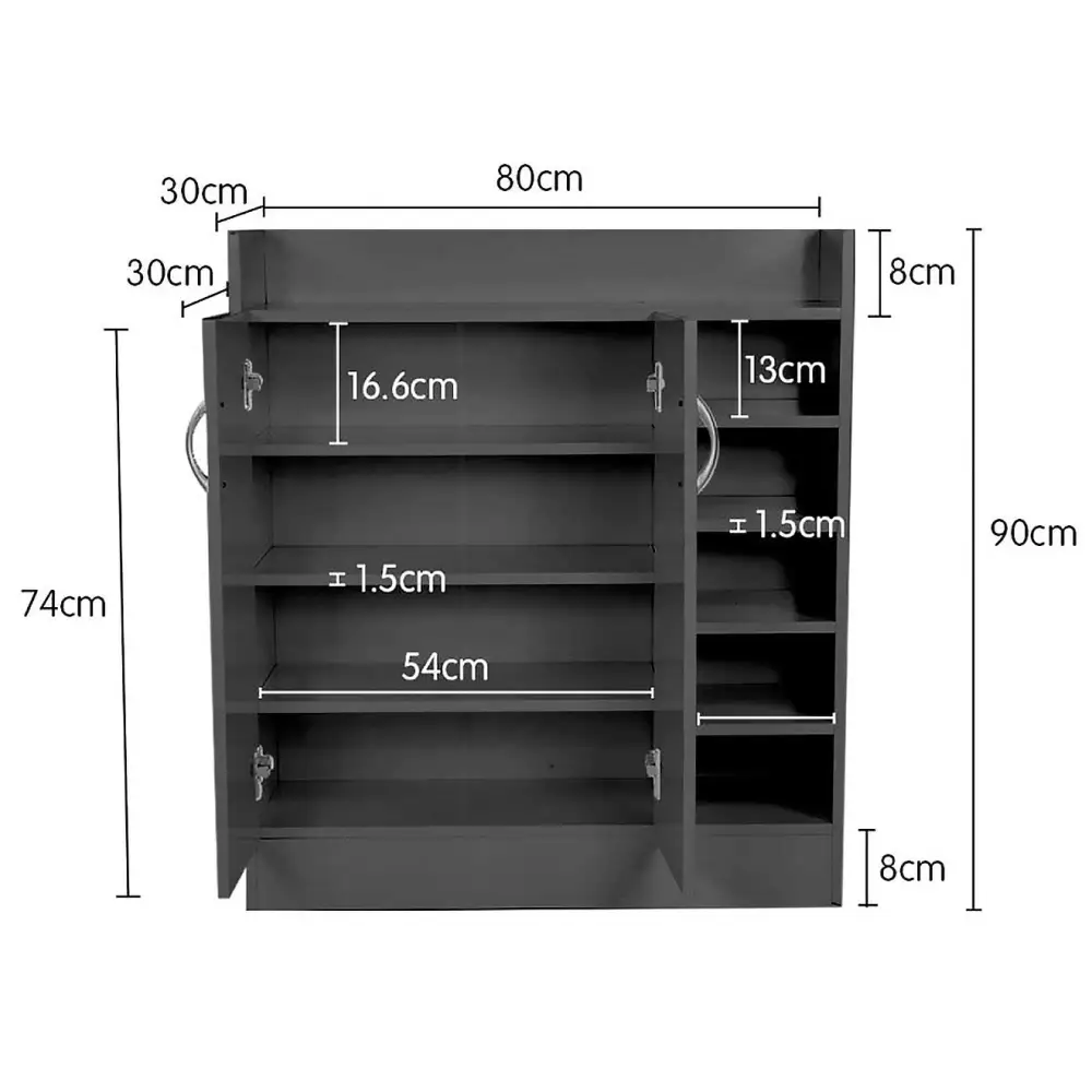 Sarantino New 21 Pairs Shoe Cabinet Rack Storage Organiser Shelf 2 Doors Cupboard Black - Furniture > Living Room