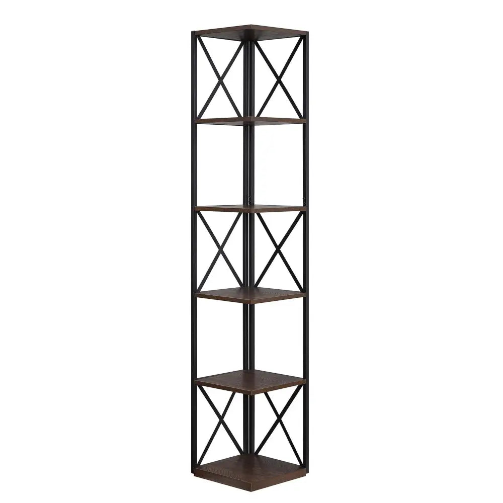 Sarantino Nora 5-Tier Corner Bookshelf in Walnut/Black - Furniture > Living Room > Bookcases & Shelves