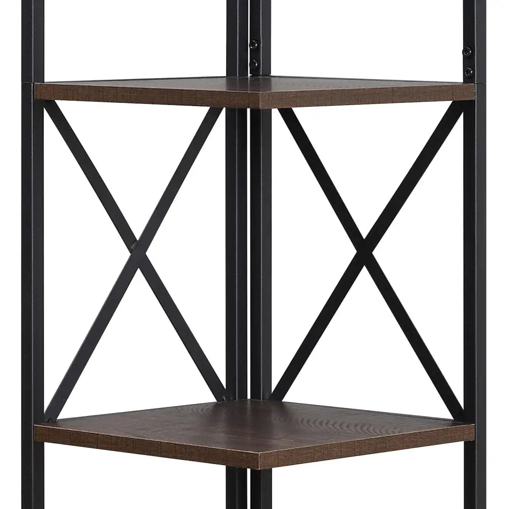 Sarantino Nora 5-Tier Corner Bookshelf in Walnut/Black - Furniture > Living Room > Bookcases & Shelves