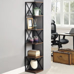 Sarantino Nora 5-Tier Corner Bookshelf in Walnut/Black - Furniture > Living Room > Bookcases & Shelves