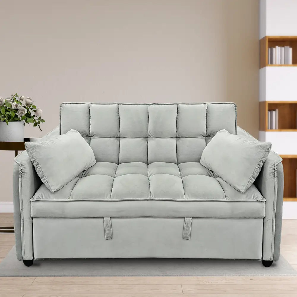 Sarantino Quincy 2-Seater Velvet Sofa Bed in Dark Grey with Wooden Frame and Tufted Design - Light Grey - Furniture >