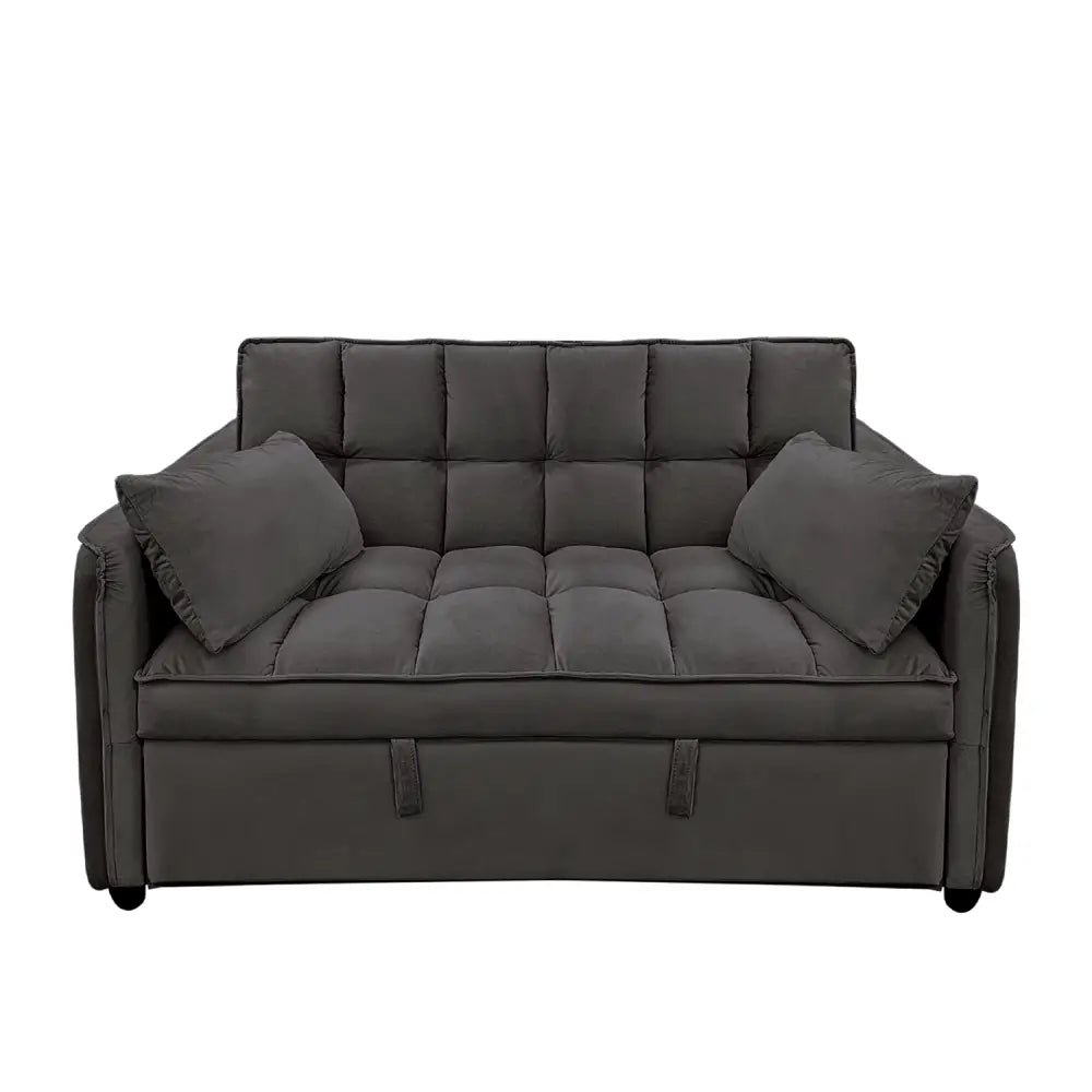 Sarantino Quincy 2-Seater Velvet Sofa Bed in Dark Grey with Wooden Frame and Tufted Design - Dark Grey - Furniture >