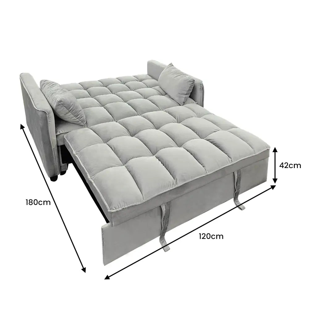 Sarantino Quincy 2-Seater Velvet Sofa Bed in Dark Grey with Wooden Frame and Tufted Design - Light Grey - Furniture >